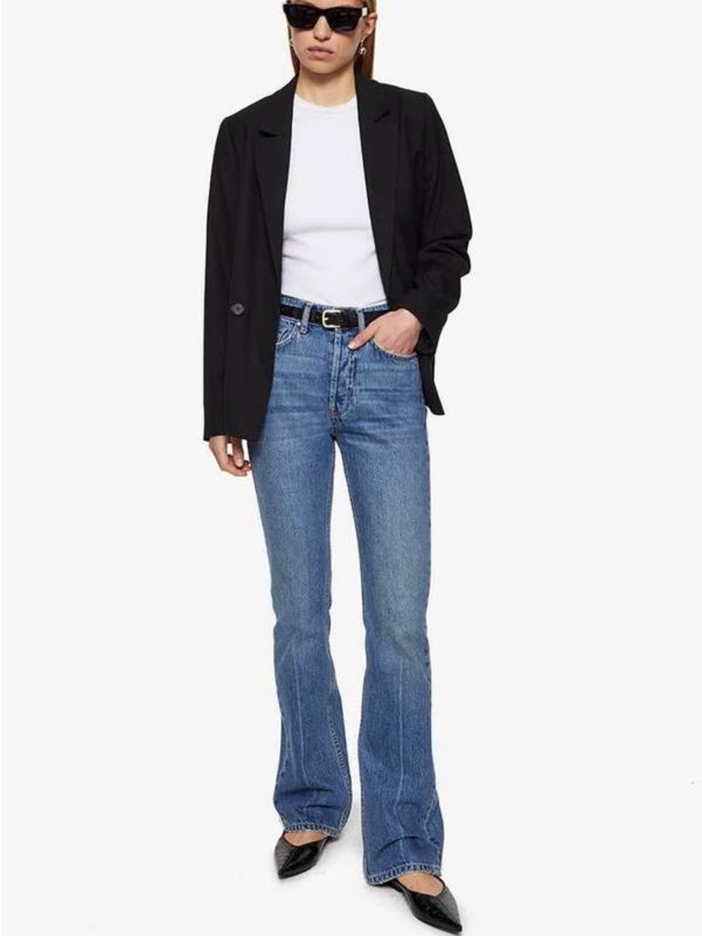 Anine Bing Size 27 Bryn Medium Blue 100% Cotton Baby Bootcut High Waisted Jeans